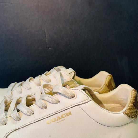 Coach Clip Low Top Lace Up Womens Leather Khaki/Chalk Sneaker | Size 8.5(39) - Picture 5 of 7